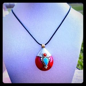 Tibetan Nepalese Pendant. Real Howlite stone.